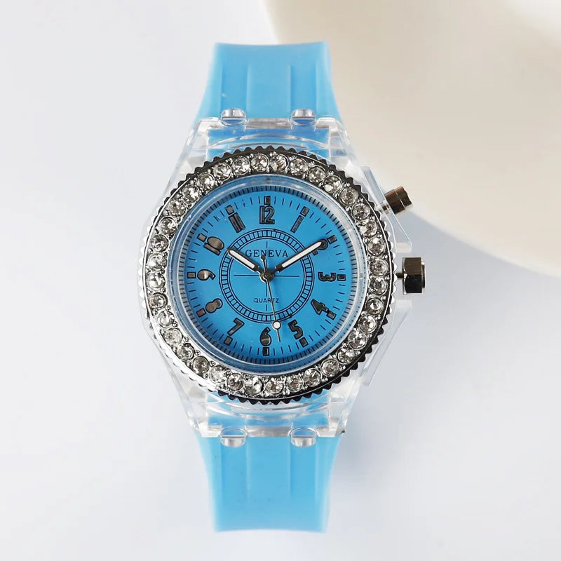 Leuchtende Quarzuhr für Frauen Persönlichkeit Strass Led Mode Genf Männliche und Weibliche Studenten Paar Gelee Armbanduhren