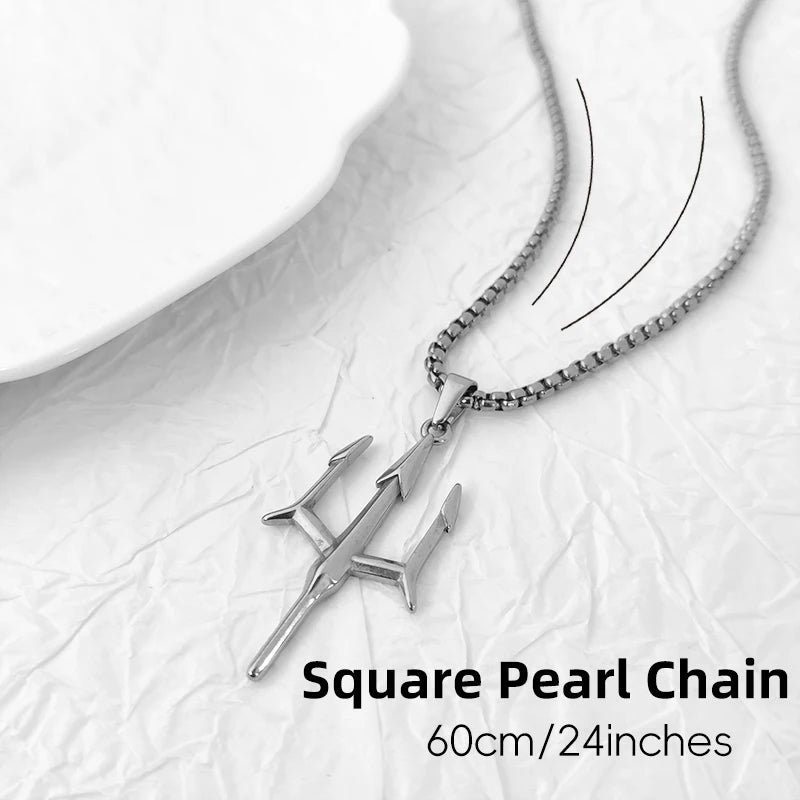 Collar Tridente Poseidón Acero Inoxidable Chapado en Oro 18K Aquaman Mitología Griega Colgante Joyería Regalo para Hombre