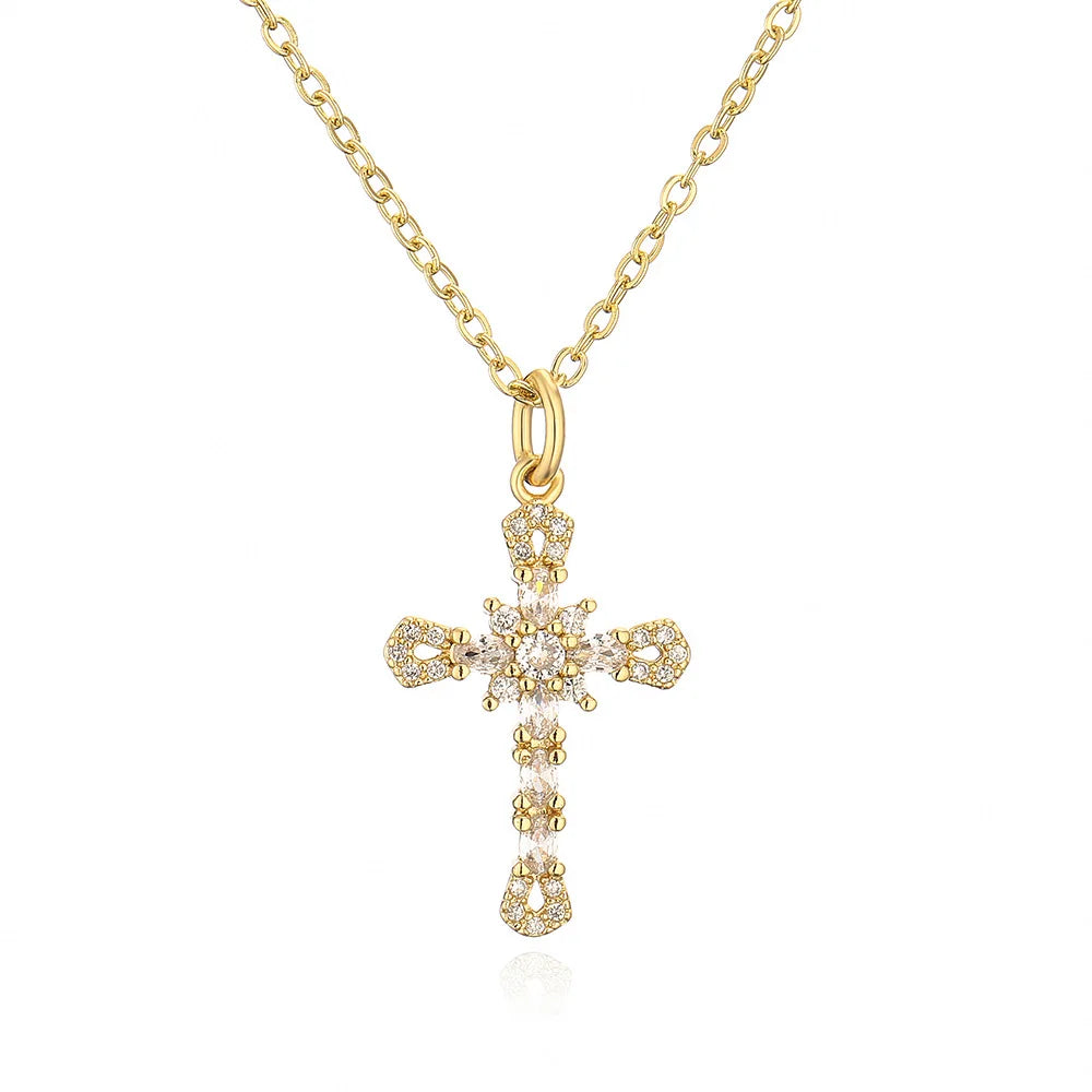 NEWBUY Unique Design Eagle Heart Cross Pendant Gold Color 316L Stainless Steel Chain Necklace CZ Party Jewelry Femme Bijoux