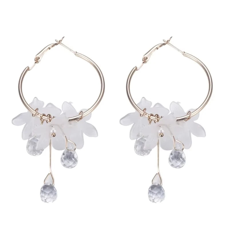 Neue koreanische süße transparente Kristallblumen-Tropfenohrringe für Frauen, Temperament, lange Quastenohrringe, weiblicher eleganter Schmuck, Geschenk