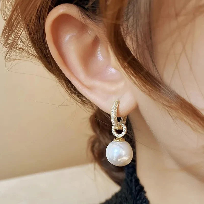 versilberte Perlen-Zirkon-Ohrringe für Damen, Mädchen, Party-Geschenk, kreisförmig, Temperament, Bankett-Schmuck