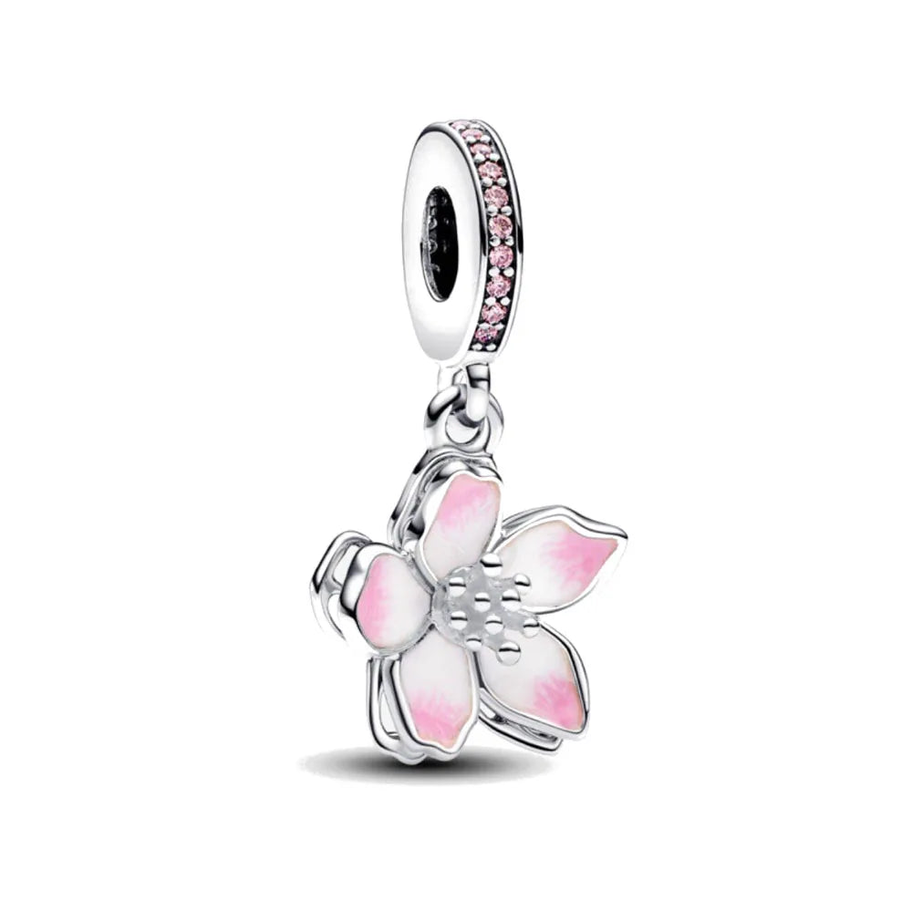 2026 Frühlings-Pink-Serie Ballon Schmetterling Blumen-Anhänger passend für S925 Europäische 925 Sterling Silber Armband Armreifen Halskette