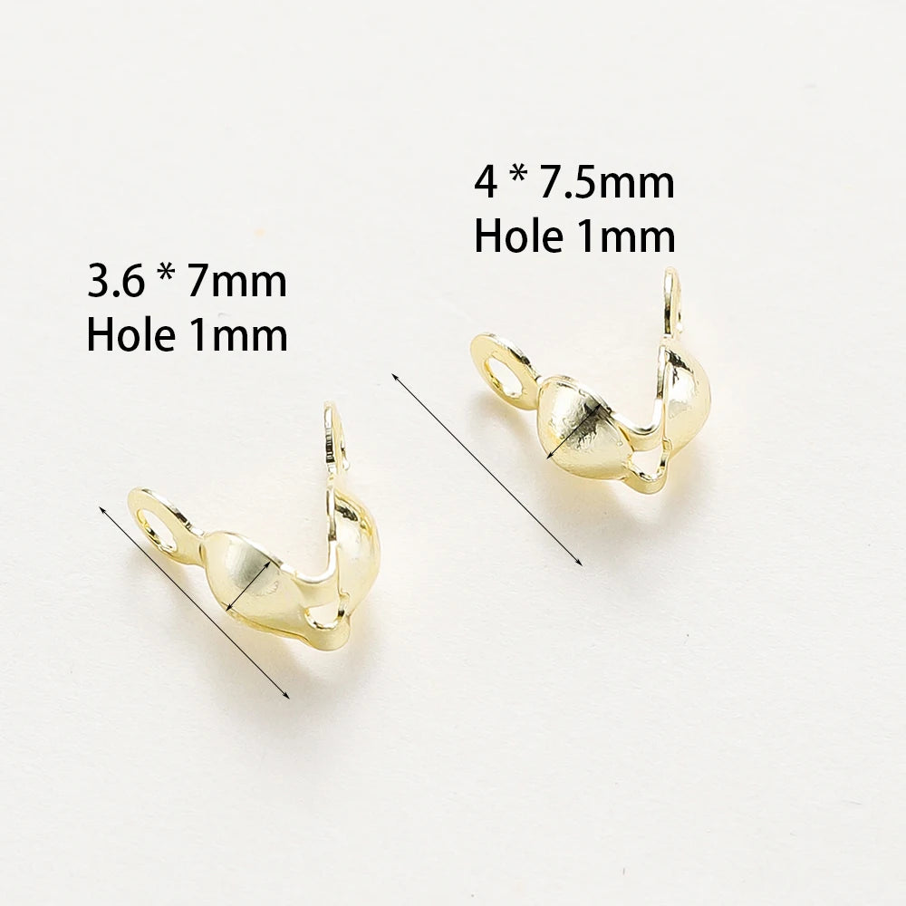 Conectores de Cierre de Extremo de Doble Agujero Bañados en Oro Real de 14K 18K, Cuentas con Tapa Abierta para Engarzar, Componente de Collar para Hacer Joyas DIY