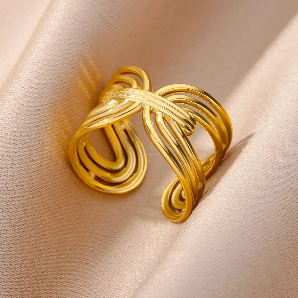 Edelstahl klobige breite Ringe für Frauen Vintage Goldfarbe geometrischer offener Fingerring Mode minimalistischer Schmuck Geschenk Femme