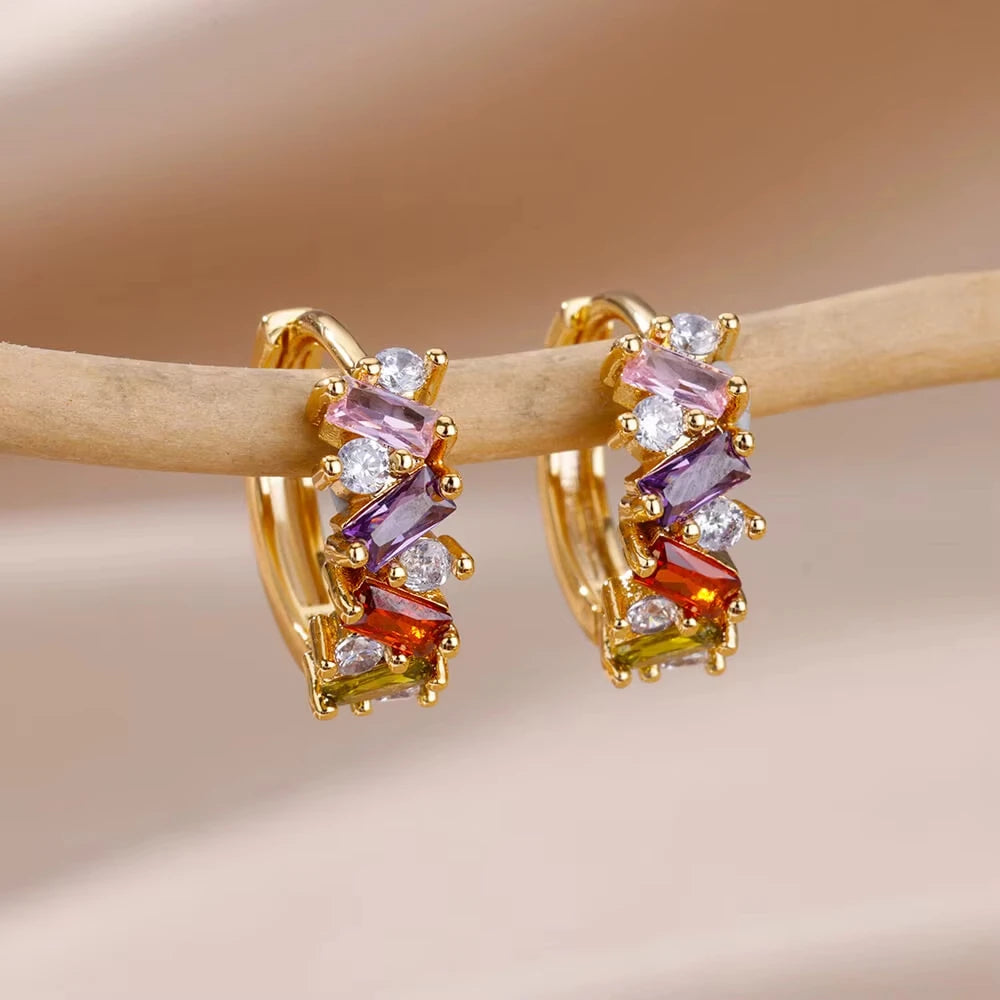Creolen aus Zirkonia für Damen, Luxuriöse Kristall-Zirkon-Ohrringe in Goldfarben, aus Edelstahl, Schmuck, Hochzeitsfeier-Geschenk