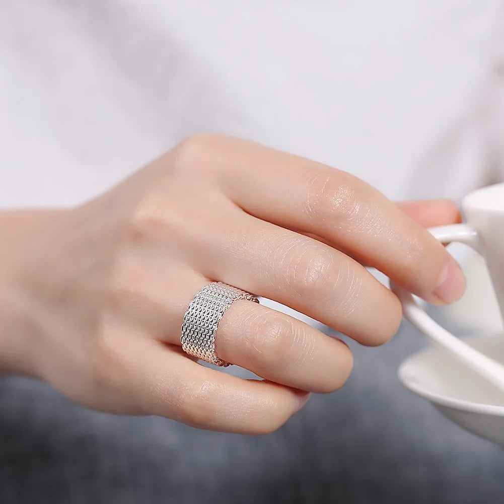 Heiße klassische 925er Sterling Silber Charms Einfache Netzringe Damen Edelschmuck für Frauen Männer Größe 6 7 8 9 10 Mode Hochzeitsgeschenke
