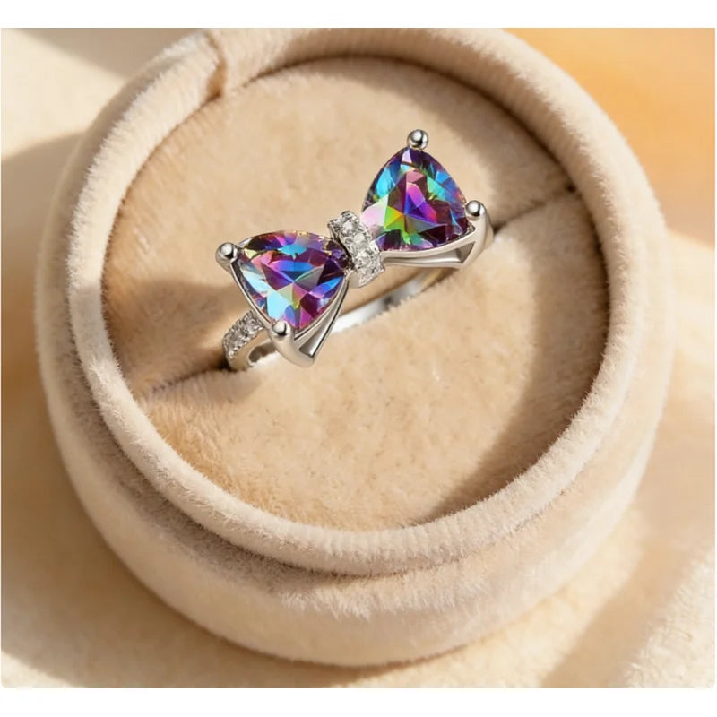 Anillos de plata de ley 925 con lazo de circonita cúbica multicolor para mujer, para boda, fiesta, dedo, bonito regalo, joyería de moda