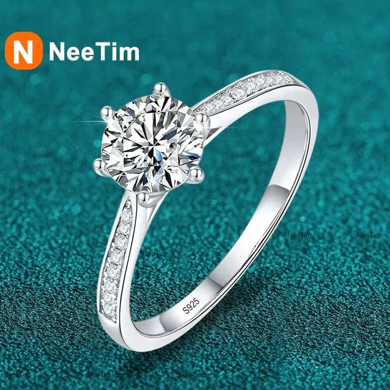 NeeTim 0.5-2ct Moissanit Ehering für Damen Sterling Silber Runder Brillant Diamant Solitär Verlobungsringe Zertifiziert