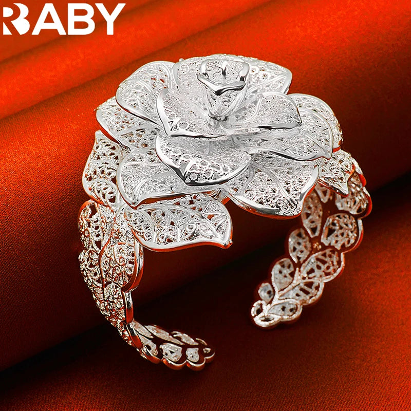 925er Sterlingsilber Exquisites hübsches Kamelienblütenarmband Armreifen für Damen Charmanter Schmuck Hochzeit Verlobung Modeparty