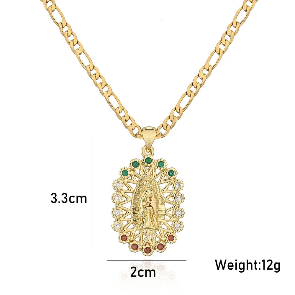 NEWBUY High Quality Women's Religious Jewelry Copper CZ Zircon Inlay Virgin Mary Pendant Stainless Steel Chain Necklace