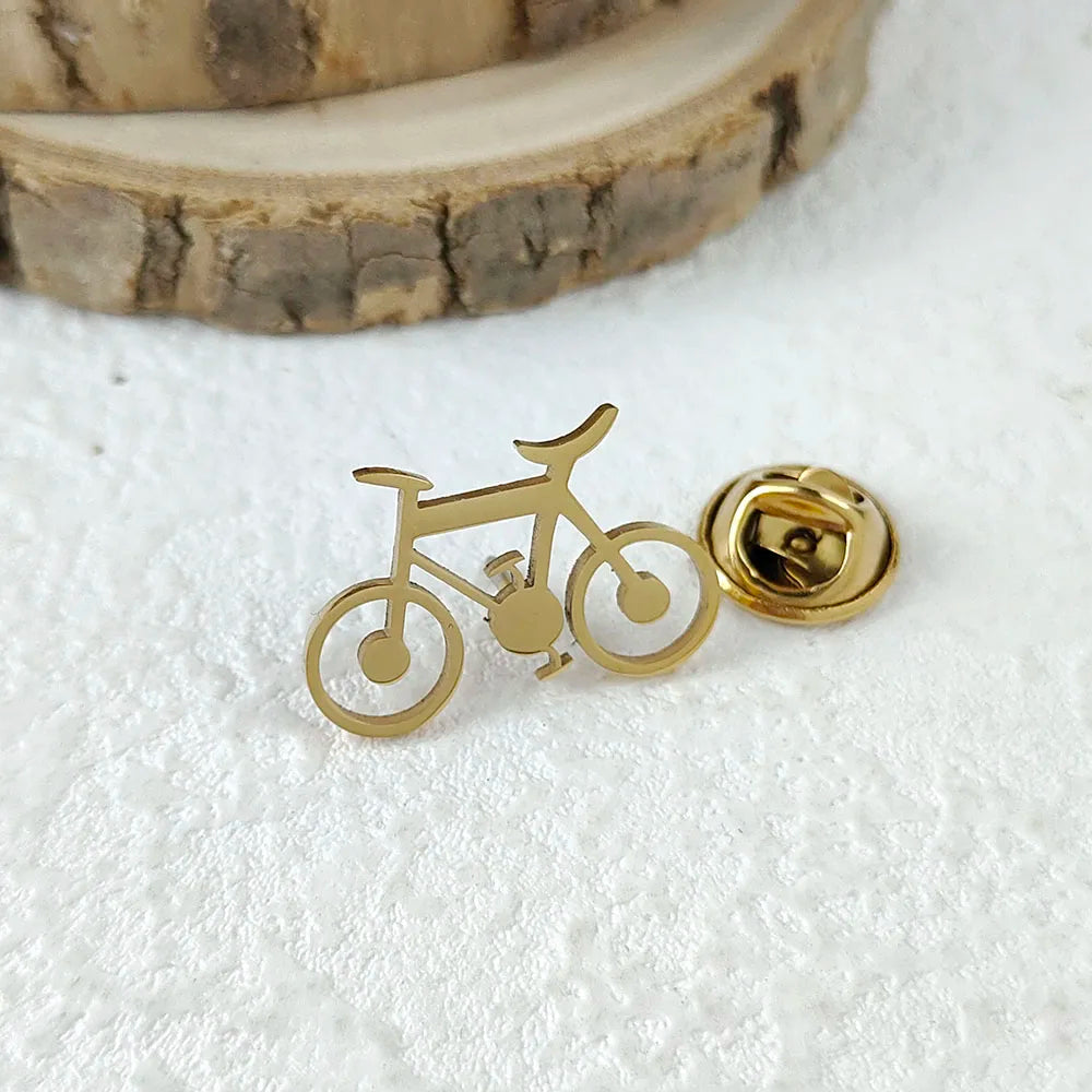 New punk style bicycle hollow stainless steel gold-plated badge, suit lapel pin waterproof black, men's brooch set