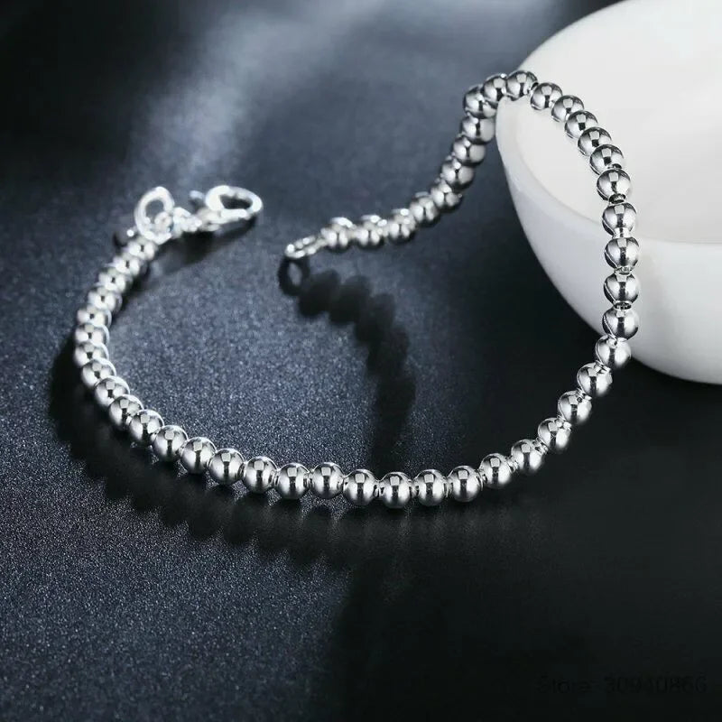 925 Sterling Silber Charm Armband für Frauen 4mm Perlen Kette Beliebte Marken Schmuck Hochzeit Party Weihnachtsgeschenke