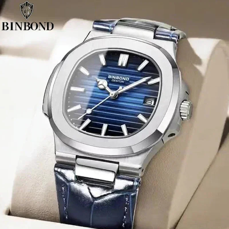 Reloj informal de negocios de cuero azul para hombre, reloj de lujo automático para hombre, relojes de moda para hombre, relojes de cuarzo de pulsera, Montre Homme 2026