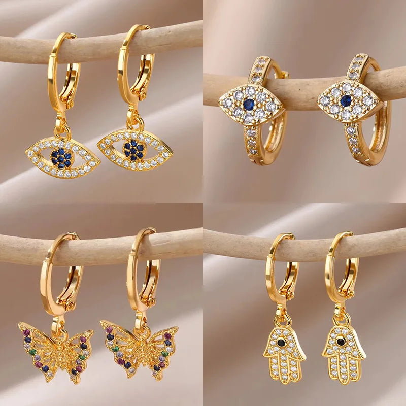 Neu Zirkon Evil Eye Ohrringe für Frauen Goldfarbe Edelstahl Ohrring Hochzeit Ästhetischer Vintage Schmuck Geschenk Brincos