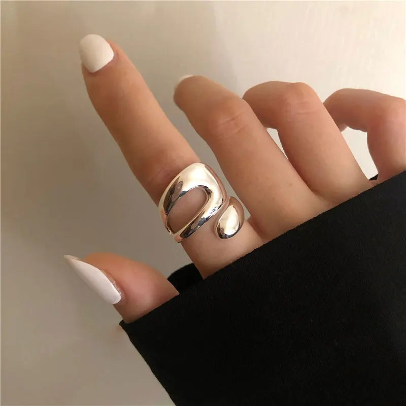 VENTFILLE Anillo de plata de ley 925 con diseño de gotas de agua irregulares, estilo retro simple, hecho a mano, para mujer