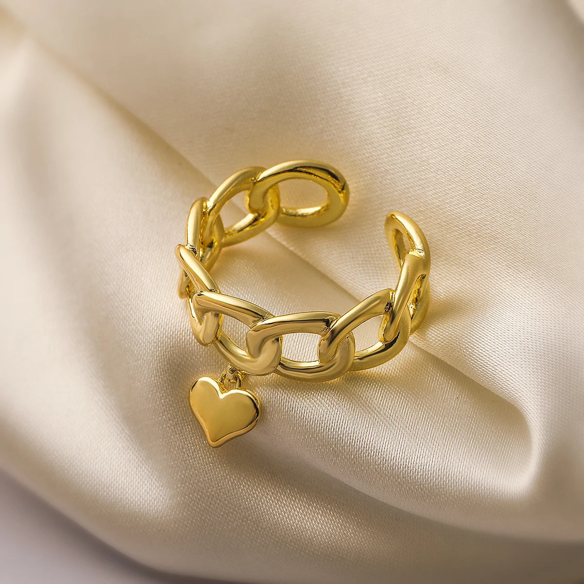NEWBUY Mode Goldfarbe Kupfer Hochzeit Schmuck Luxus AAA Zirkonia Schloss & Schlüssel Anhänger Fingerring Verstellbar für Frauen Mädchen