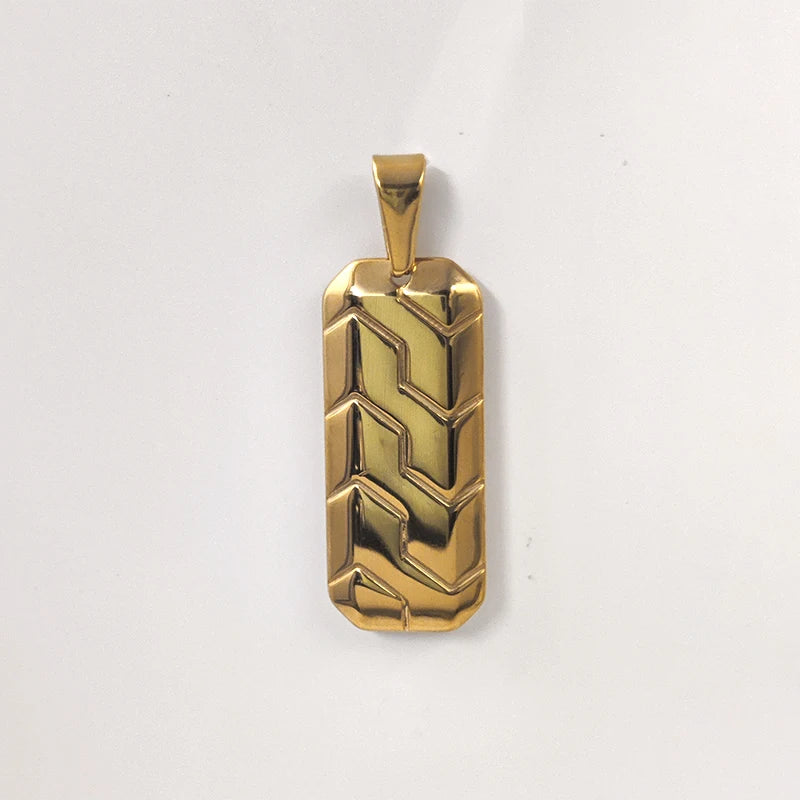 Oferta Especial de Collar Hip Hop para Hombre, Acero Inoxidable Chapado en Oro de 18K, Joyería Clásica para Hombre, Colgante Cuadrado con Diseño de Huella de Neumático