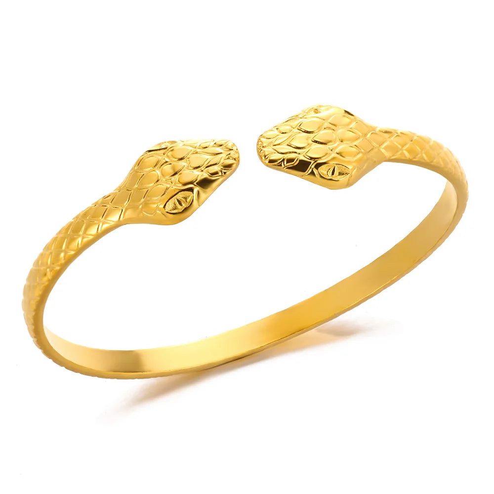 Edelstahl-Schlangen-Armreif für Damen, Vintage Goldfarben, Ästhetisches Charm-Armband, Alltagsschmuck, Geschenk für Frauen