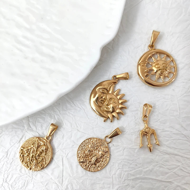 Mitología Medusa Poseidón Tridente Amuleto Acero Inoxidable Griego Antiguo Amuleto Colgante Neptuno para Hombres Colgante Tridente de Oro 18k