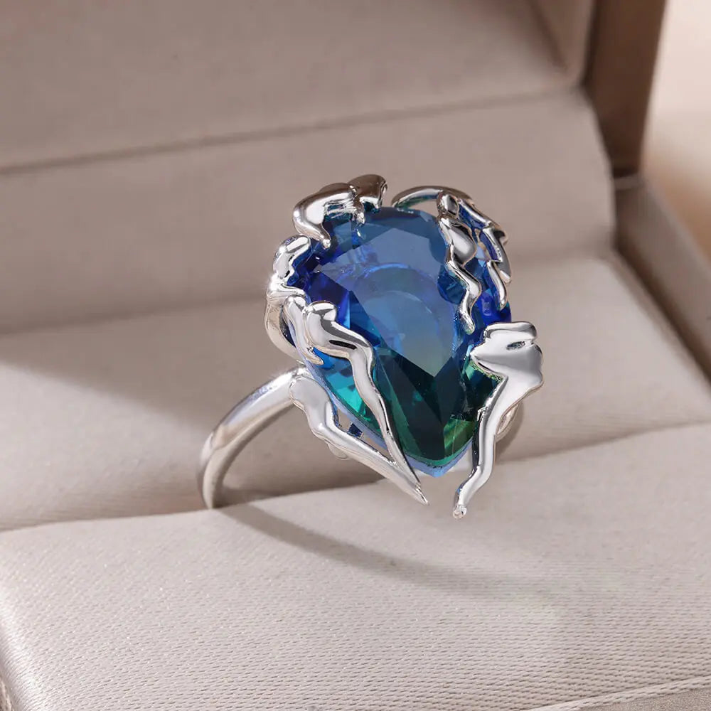Anillos de gota de llama de circón para mujer, anillos ajustables de gota de agua de acero inoxidable, joyería de moda para fiesta de boda, regalo para mujer