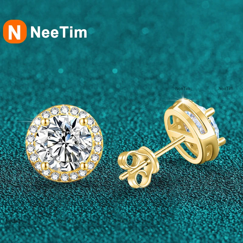 NeeTim 0.5ct 1ct 2ct Moissanit Ohrstecker für Damen Party Braut S925 Sterlingsilber mit Vergoldung Labor-Diamant-Ohrringe