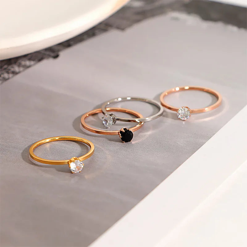 Edelstahl-Einzel-CZ-Ring, schlichtes 1 mm dünnes Hochzeitsband für Frauen, Mädchen, Größe 3–10