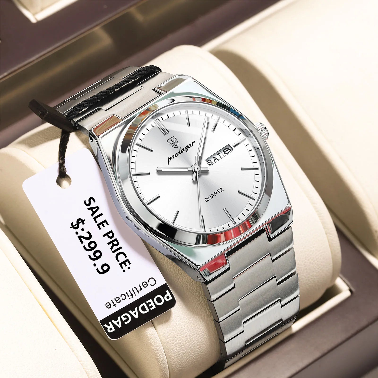 POEDAGAR Relojes de lujo para hombre, impermeables, luminosos, fecha, semana, reloj de hombre, acero inoxidable, informal, moda, reloj de cuarzo para hombre, Reloj