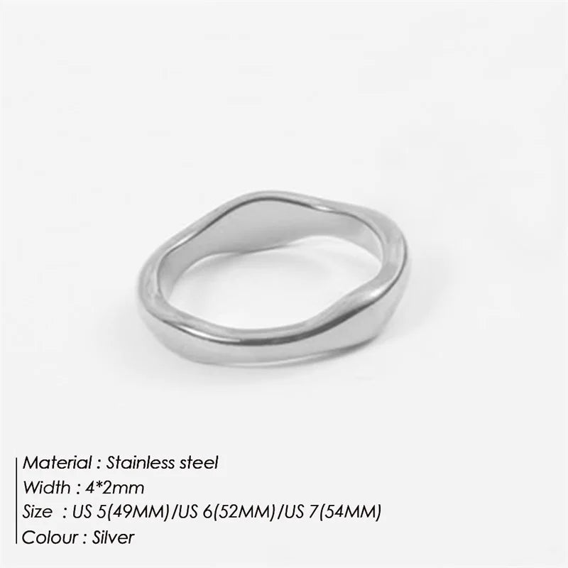 Edelstahlring für Frauen Unregelmäßige Wellenringe Trendy Einfache Geometrische Handgemachte Pärchen Schmuck Großhandel Dropshipping