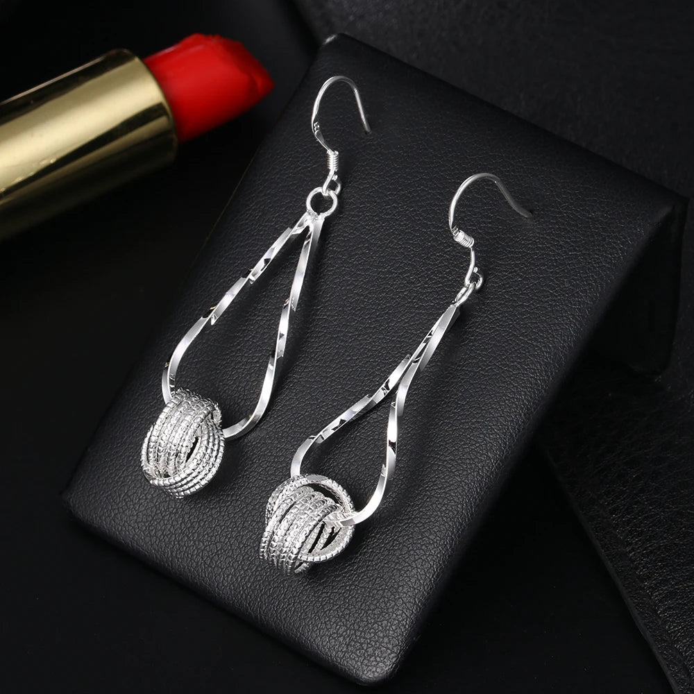Mode Charms 925 Sterling Silber Netzperlen lange Ohrringe für Damen Hübsche Mode Party Hochzeit Schmuck Weihnachtsgeschenke
