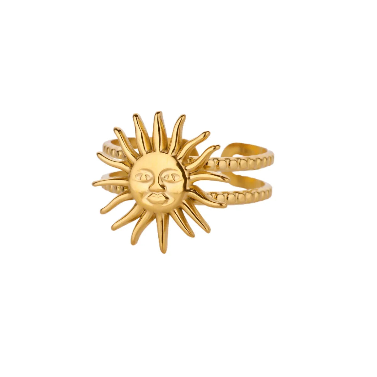 Edelstahl Kleine Zirkonringe für Frauen Exquisiter Goldfarbener Sonnen-Doppelring Punk Hip-Hop Accessoire Bague Schmuckgeschenk