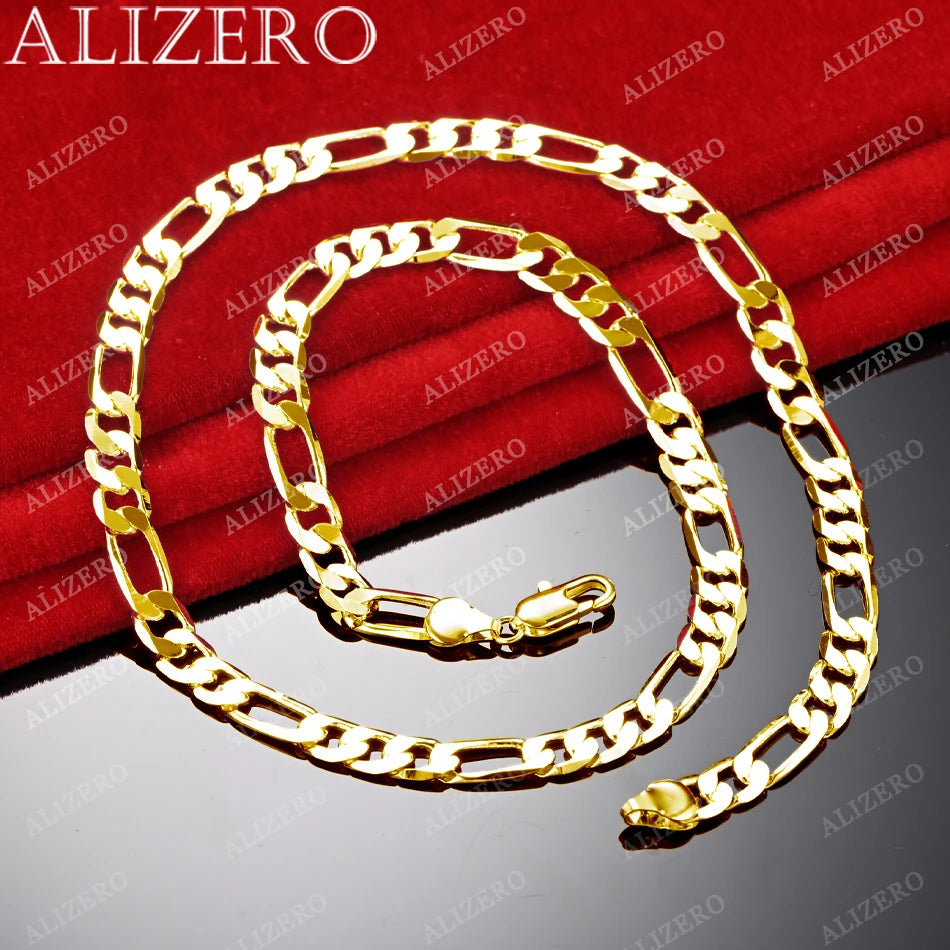 ALIZERO Collar de oro de 18K de 16/18/20/22/24/26/28/30 pulgadas, cadena tipo Figaro de 6 mm, collares para hombres y mujeres, accesorios de joyería fina