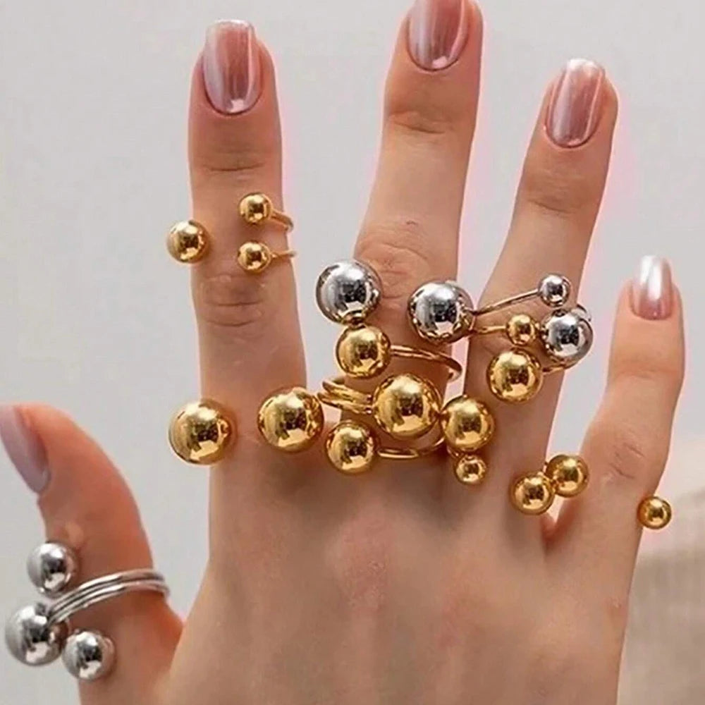 Punk Chunky Ball Ringe für Frauen Männer Gold Farbe Edelstahl Angstperlen Ring Trendy Schmuck Finger Accessoires Geschenk BFF