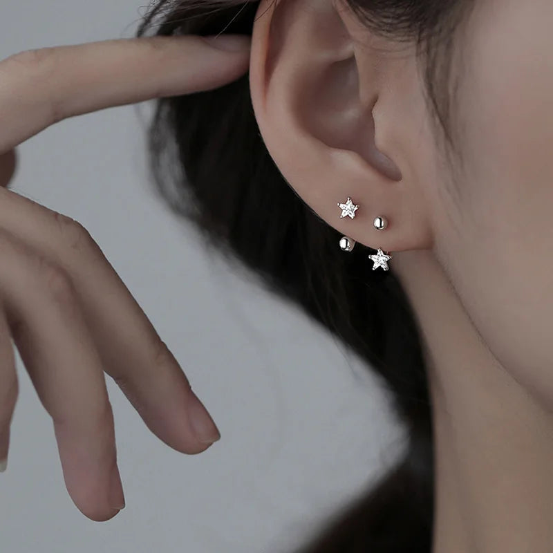 Pendientes de personalidad de plata 925 con destellos de estrella y cristales, pequeños y frescos, para mujer, nueva tendencia 2022