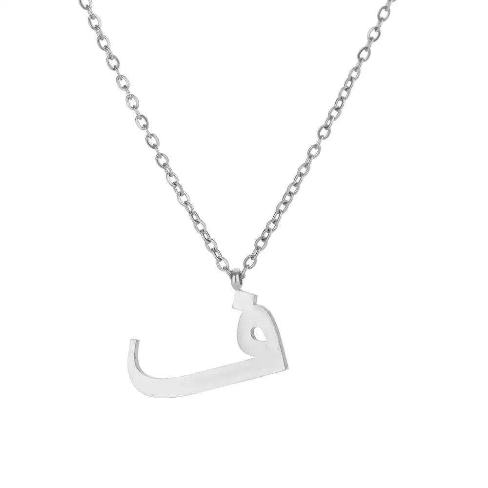 Collar con colgante de letras árabes para mujer, cadena inicial de acero inoxidable, gargantilla, collar, joyería de boda 2024, bisutería