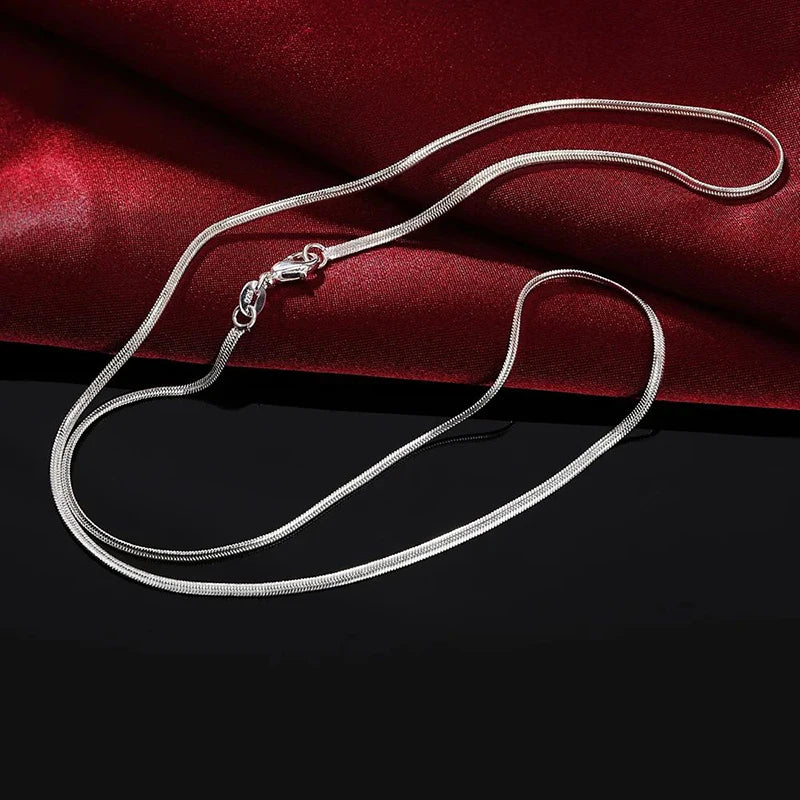 Cadena de Plata de Ley 925 para Collar de 16-30 pulgadas y 2 mm, dijes para fiesta de bodas, cadena plana de serpiente, linda para mujeres y hombres, moda para colgante
