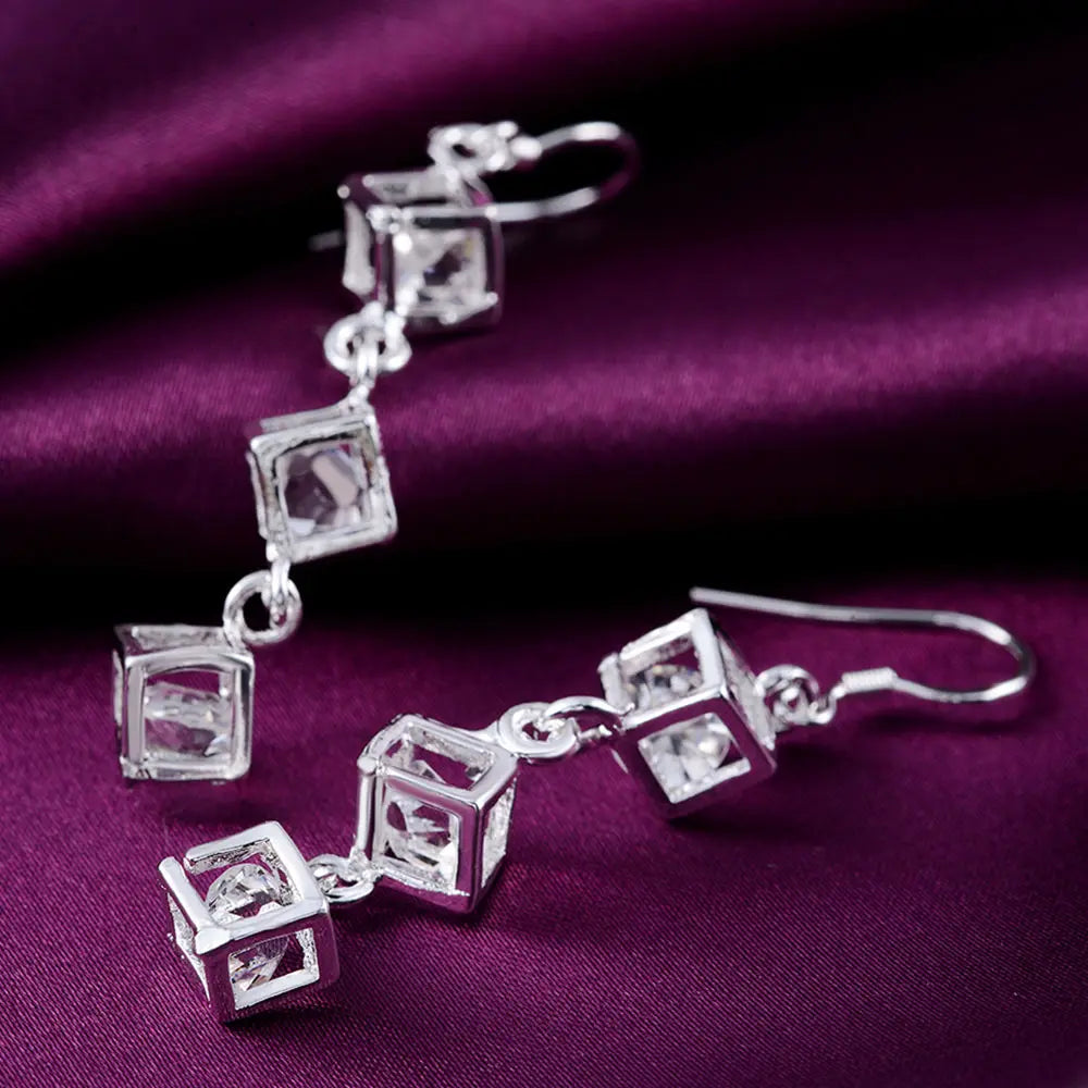 Heiße feine 925 Sterling Silber Kristallgitter Tropfenohrringe für Frauen edle Mode Party Schmuck Trendsetter Weihnachtsgeschenke