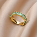 Gold Color Cubic Zircon Rings For Women Open Stainless Steel Green Luxury Crystal Finger Ring Boho Jewelry Wedding Party Gift