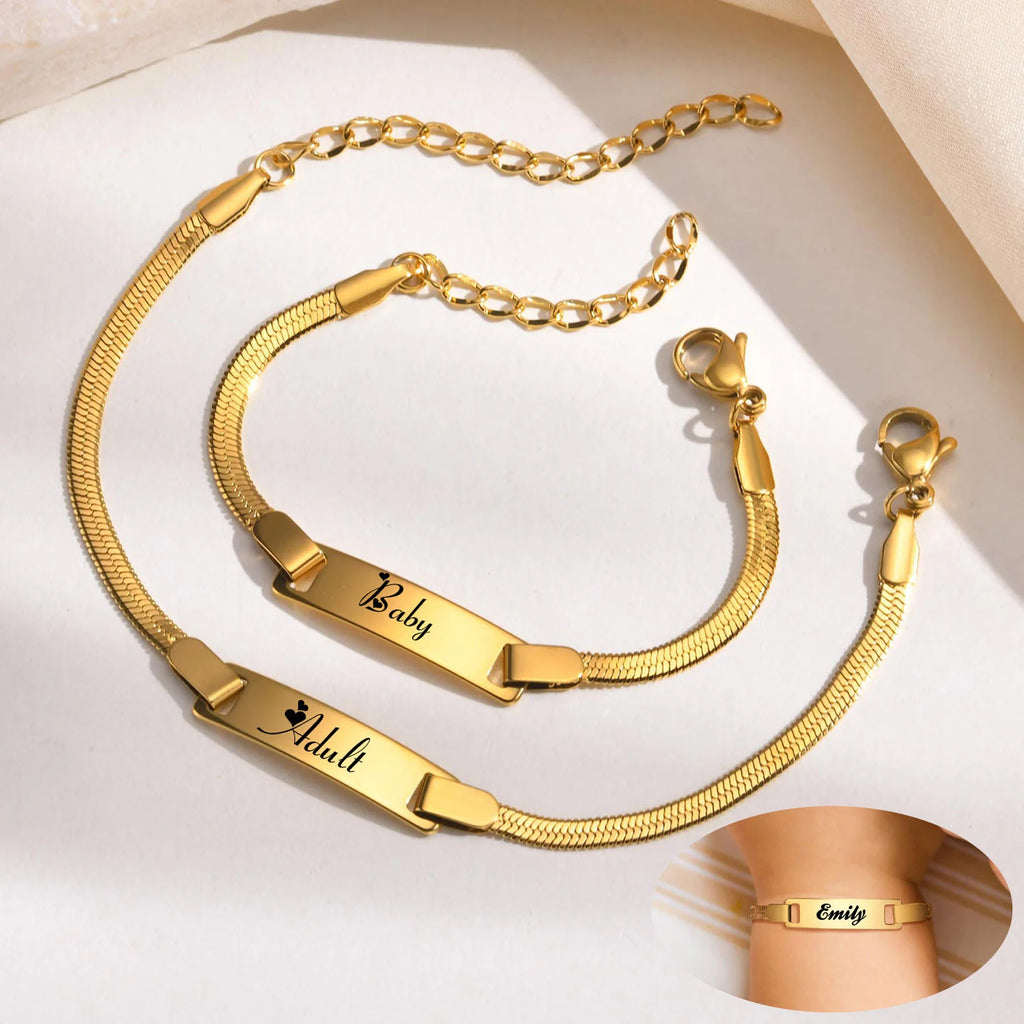 Personalisiertes Armband für kleine Jungen Mädchen, Edelstahl gravierter Name Datum Sohn Tochter Mama Taufgeschenk