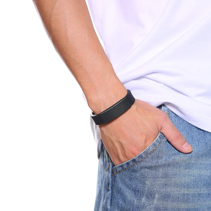 Vnox 16mm Father's Day Gift Bracelet,Black Rubber Silicone Bangle with Custom TO MY DAD Stainless Steel Bar,Men Casual Wristband