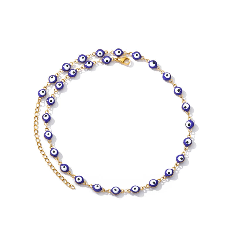 Zircon Evil Eye Pendant Necklace For Women Stainless Steel Turkish Eye Fatima Hand Chain Choker Collar Goth Jewelry onlyfans