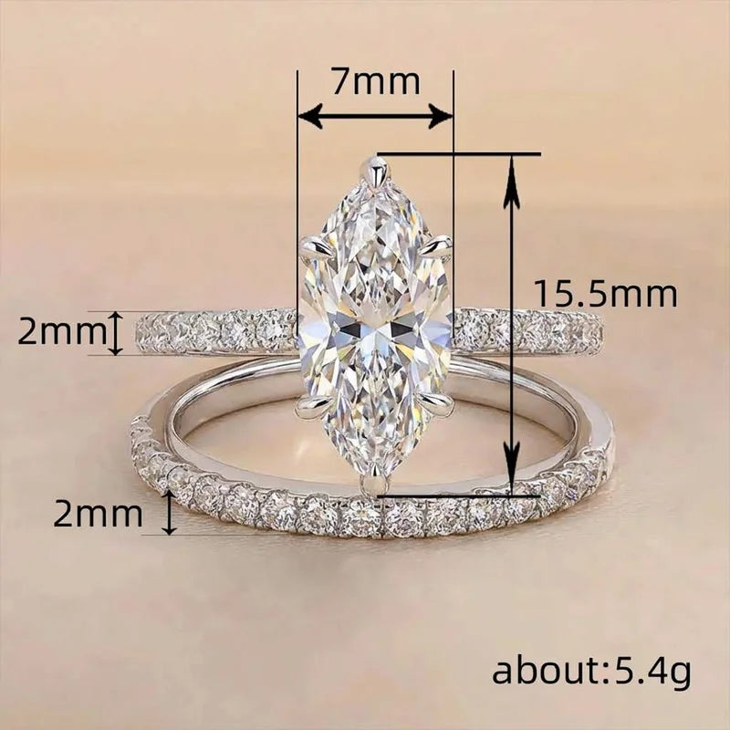 Anillo de circonita marquesa clásico de moda de plata de ley 925 para mujer, compromiso, boda, joyería fina de lujo, ventas calientes