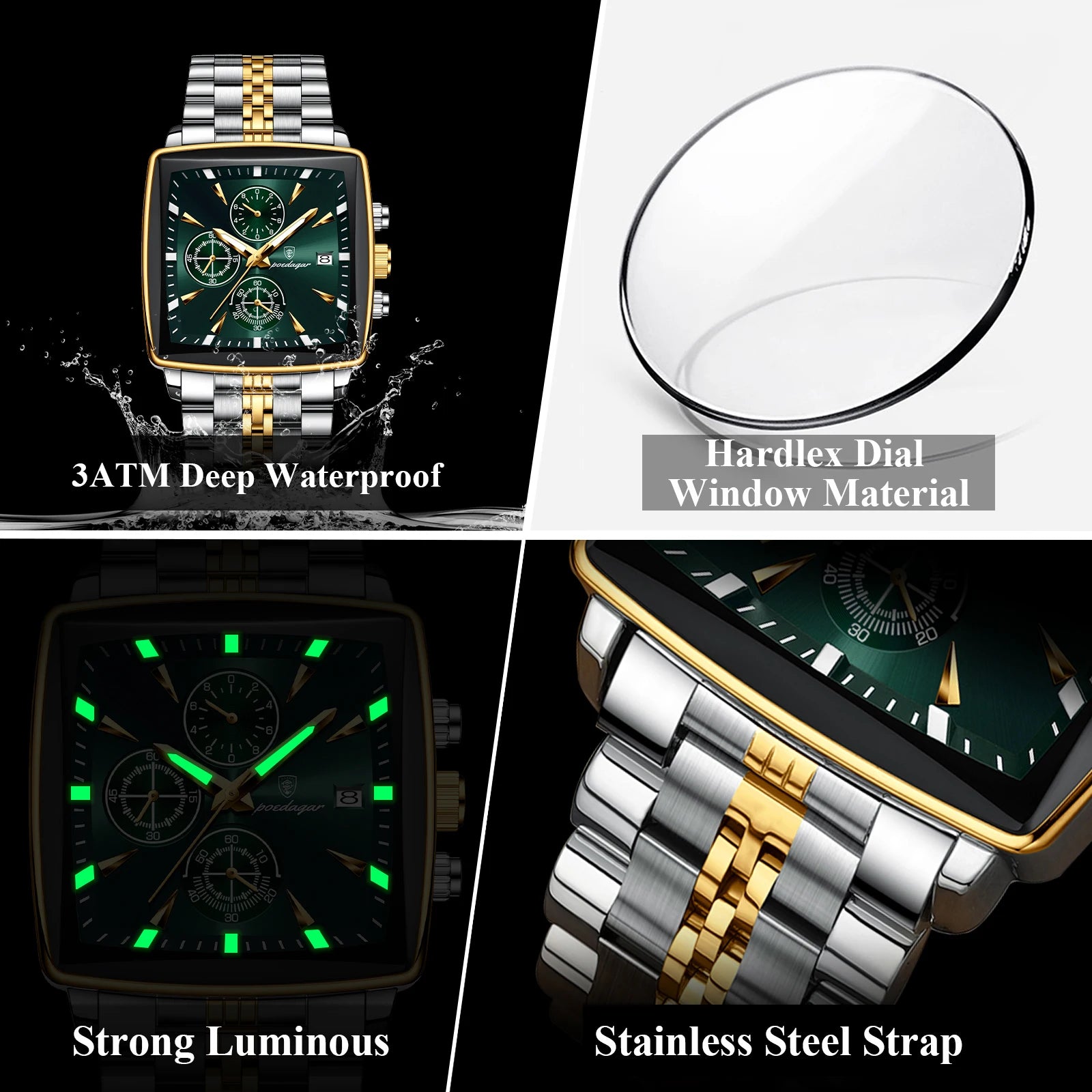 POEDAGAR Reloj de Pulsera para Hombre de Lujo, Impermeable, Luminoso, de Acero Inoxidable, Cronógrafo, Fecha, de Cuarzo, para Negocios