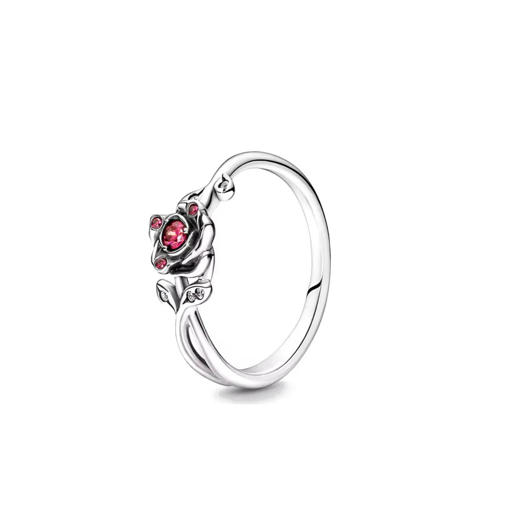 925er Silber Damenschmuck Ring Größe 6 7 8 9 Pinker Herz Zirkonia Stein Rot Schwarz Ringe DIY Geburtstagsgeschenk Party
