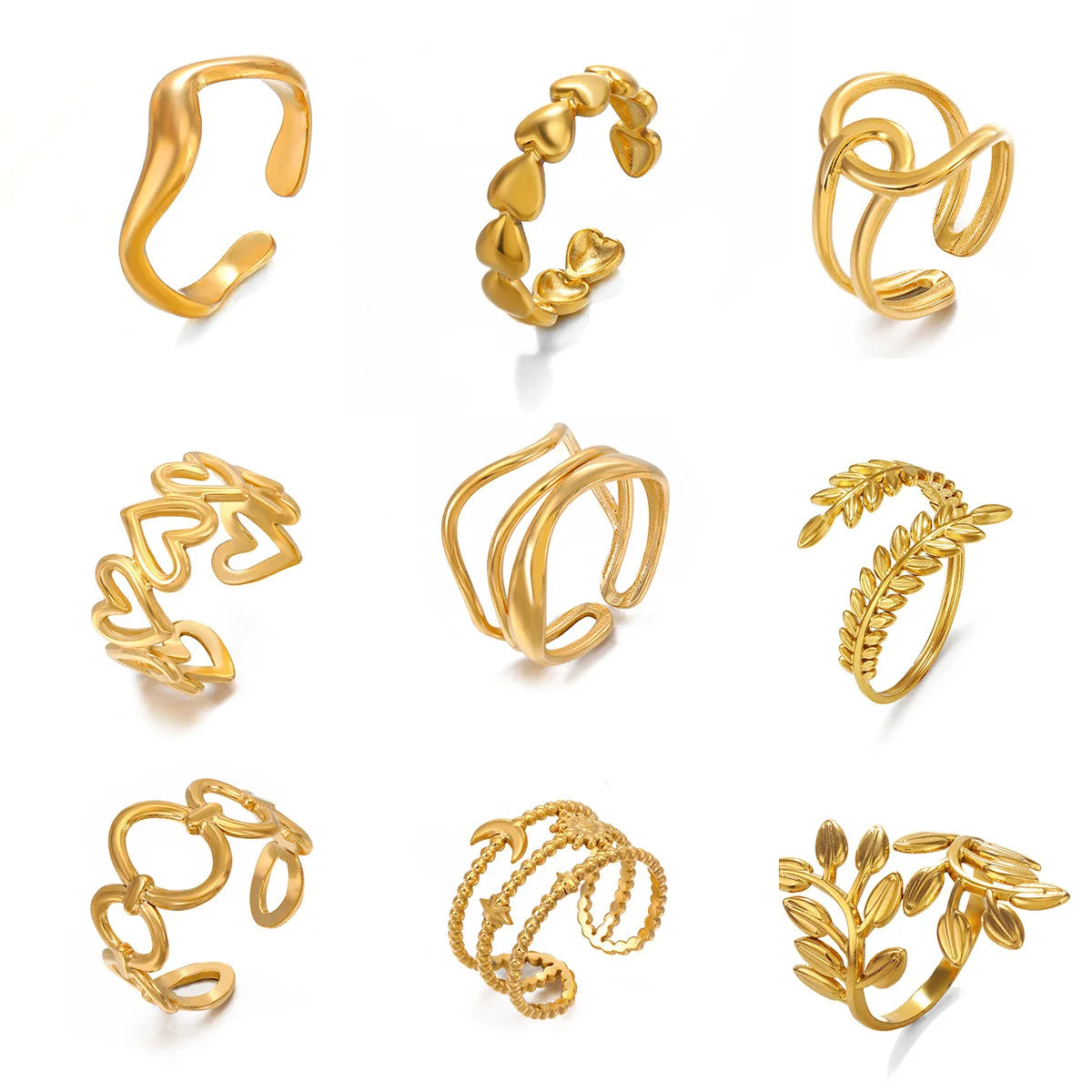 1 Stück Edelstahl Goldfarben Ringe für Frauen Wasserdicht Geometrisch Offener Fingerring Mädchen Mode Alltag Schmuck Accessoires