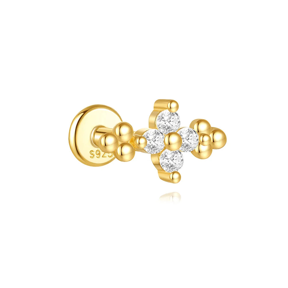 CANNER 1PC Vier-Punkt-Stern Mond Quaste Lotus Knorpel Spirale Piercing 925 Sterlingsilber Ohrstecker Für Frauen Ins Ohrring