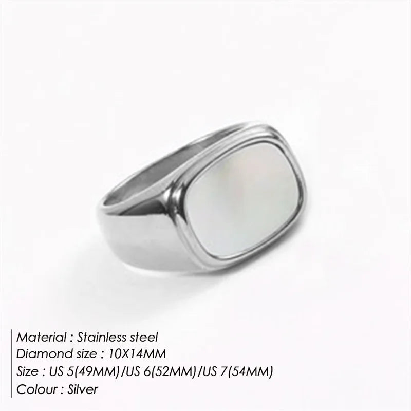 Anillos cuadrados gruesos vintage de concha para mujer, color oro blanco, anillo grande para mujer, accesorios de joyería para fiesta, regalo de tienda.