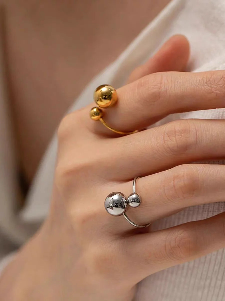 Edelstahl Doppelball Verstellbarer Ring für Damen Unisex Goldfarben Trendige Fingerringe Dekompressionsschmuck Geschenke Anillos