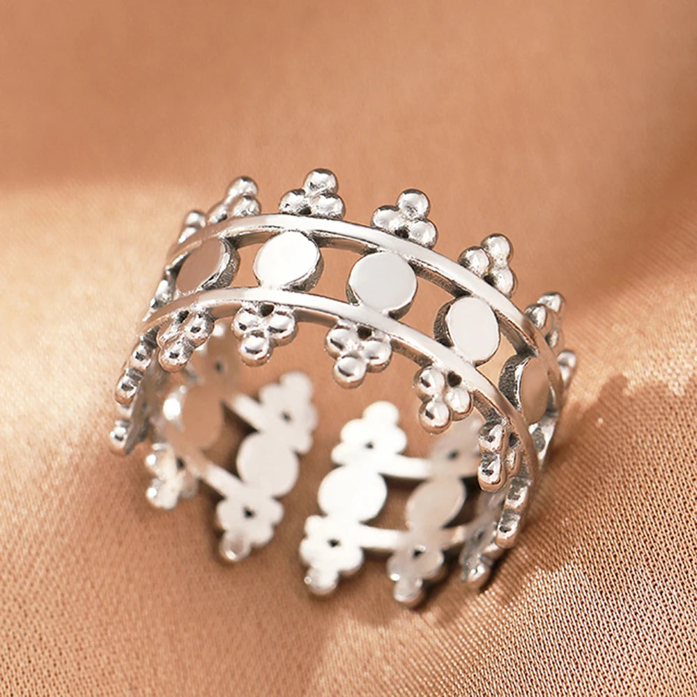 Edelstahlringe Vintage Exquisit Hohl Einstellbare Offene Statement-Ringe Leichte Luxus-Mode-Ringe für Frauen Schmuck Neu