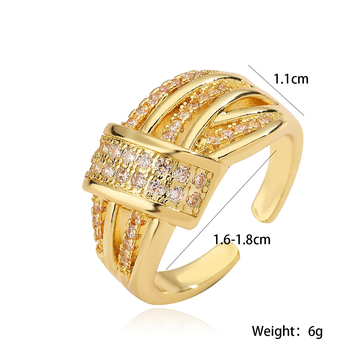 NEWBUY Trendiger Goldfarben Kupfer Geometrischer Schmuck Luxuriöser AAA Zirkonia Ehering Für Elegante Frauen Verlobungsgeschenk