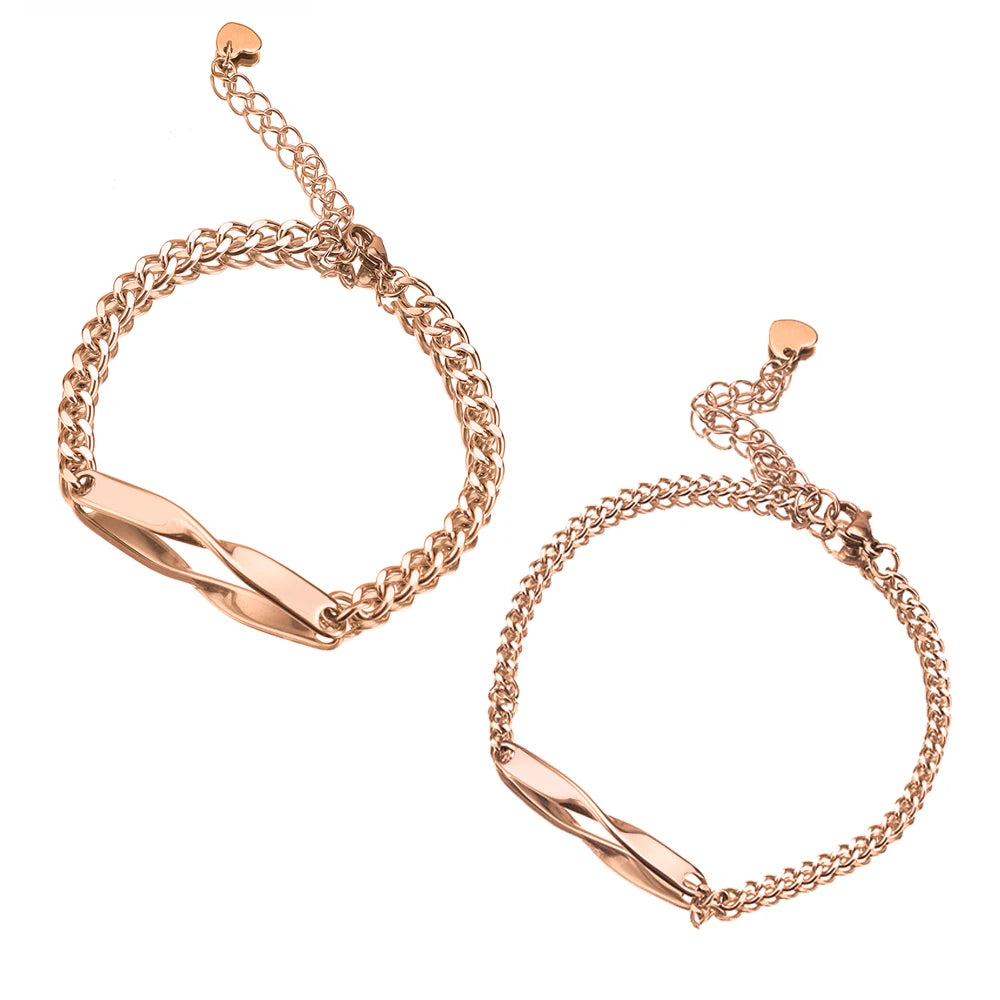 2-teiliges Set Titanstahl Mobius Pärchen Armband Individueller Name Datum Graviertes Armband Männlicher und weiblicher Schmuck Geschenke